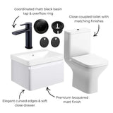Aquarius Vanity Unit Aquarius Sophie 605mm Wall Hung Vanity Unit, Close Coupled Toilet, Tap and Fittings Bundle