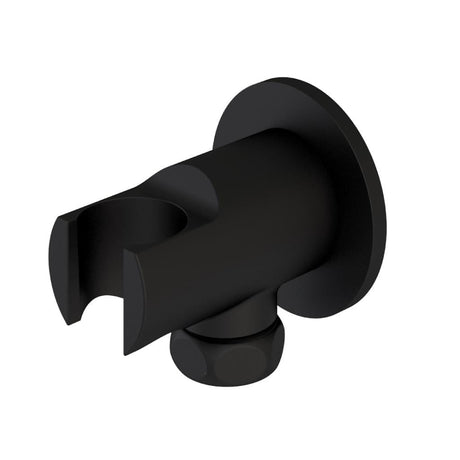 Aquarius Bathrooms Round Elbow Aquarius Modern Round Wall Elbow & Shower Handset Holder Matt Black AQ601018