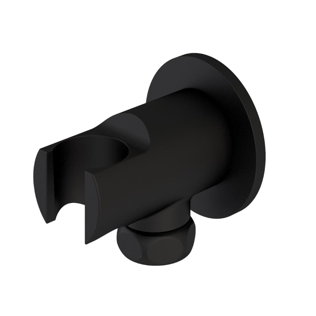 Aquarius Bathrooms Round Elbow Aquarius Modern Round Wall Elbow & Shower Handset Holder Matt Black AQ601018