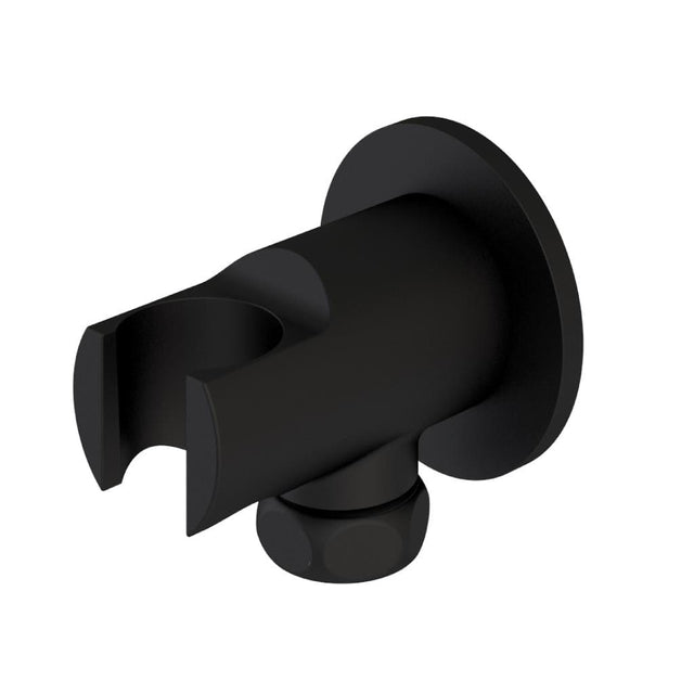 Aquarius Bathrooms Round Elbow Aquarius Modern Round Wall Elbow & Shower Handset Holder Matt Black AQ601018