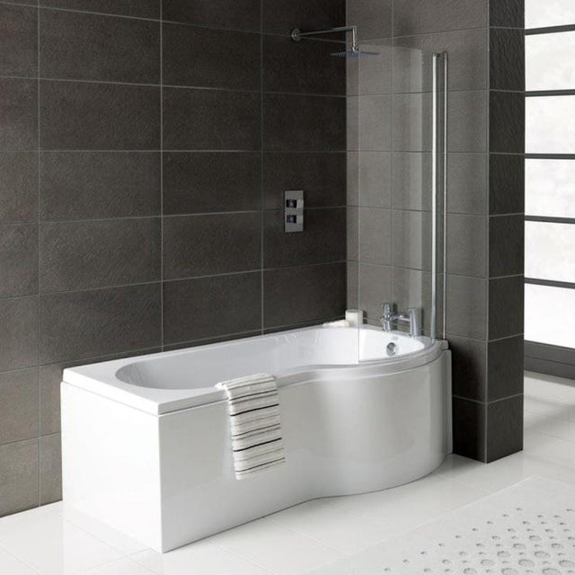 Aquarius Bathrooms Shower Bath Right Handed Aquarius Splash 1700mm x 700mm P-Shape Shower Bath, Screen And Front Panel Set