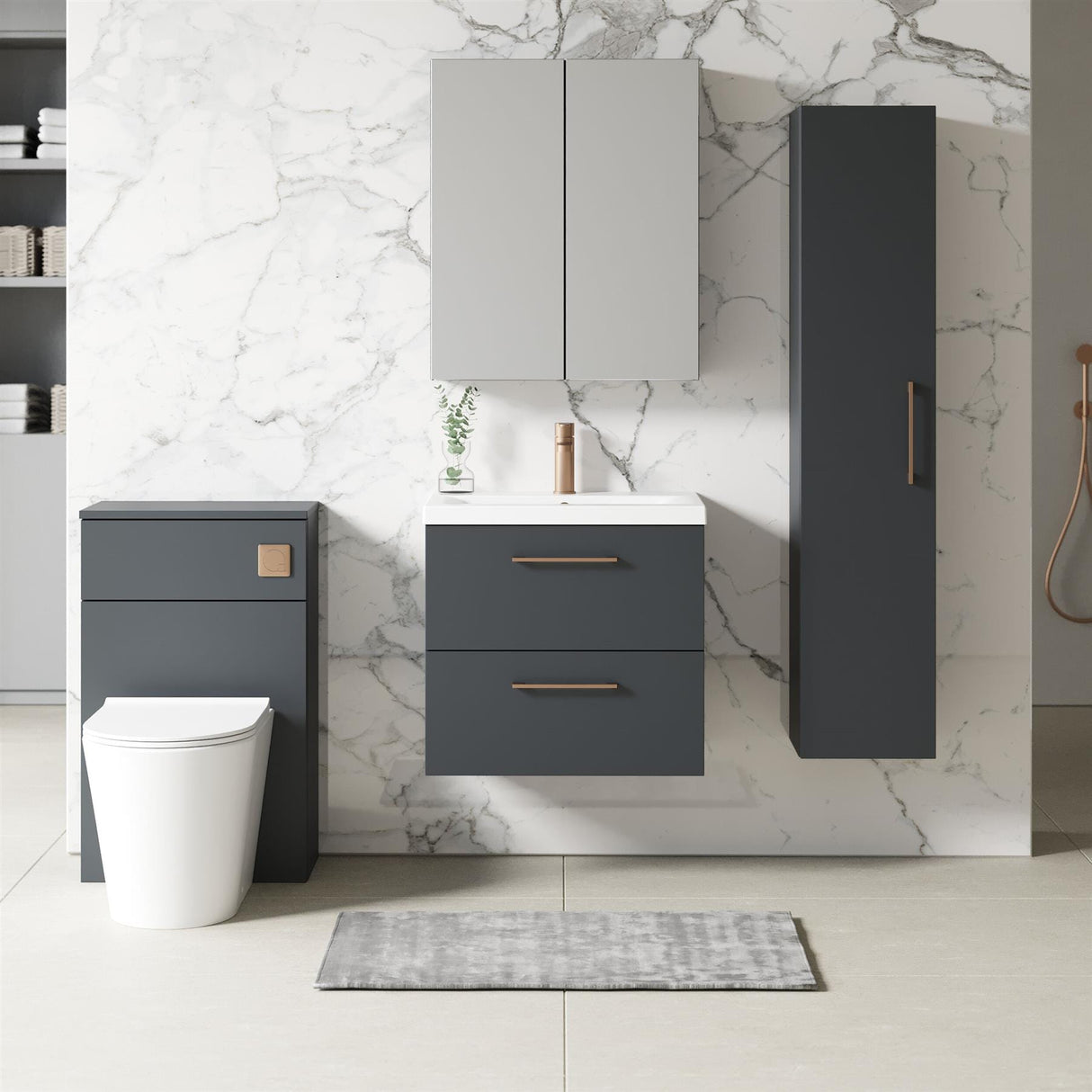 Aquarius Wall Mounted Vanity Unit Soft Black Aquarius Brisbane 600mm Wall Hung 2 Drawer Vanity Unit with 1 Tap Hole Mid Edge Basin