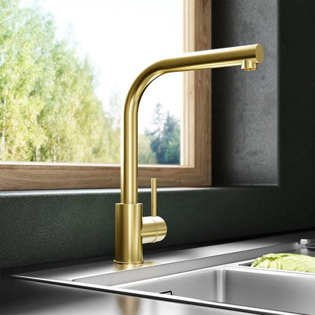 Aquarius Bathrooms Kitchen Tap Aquarius TrueCook Series 4 Brushed Gold Pull Out Single Lever Kitchen Mixer Tap AQTK004BG