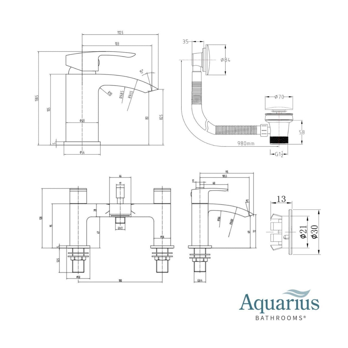 Aquarius Arc Complete Brassware Pack with Bath and Basin Tap and Exposed Shower