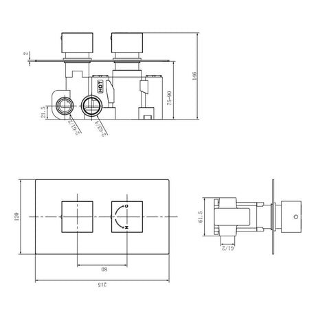 Aquarius Bathrooms Concealed Shower Valve Aquarius Modern Square Thermostatic Two-Way Concealed Shower Valve