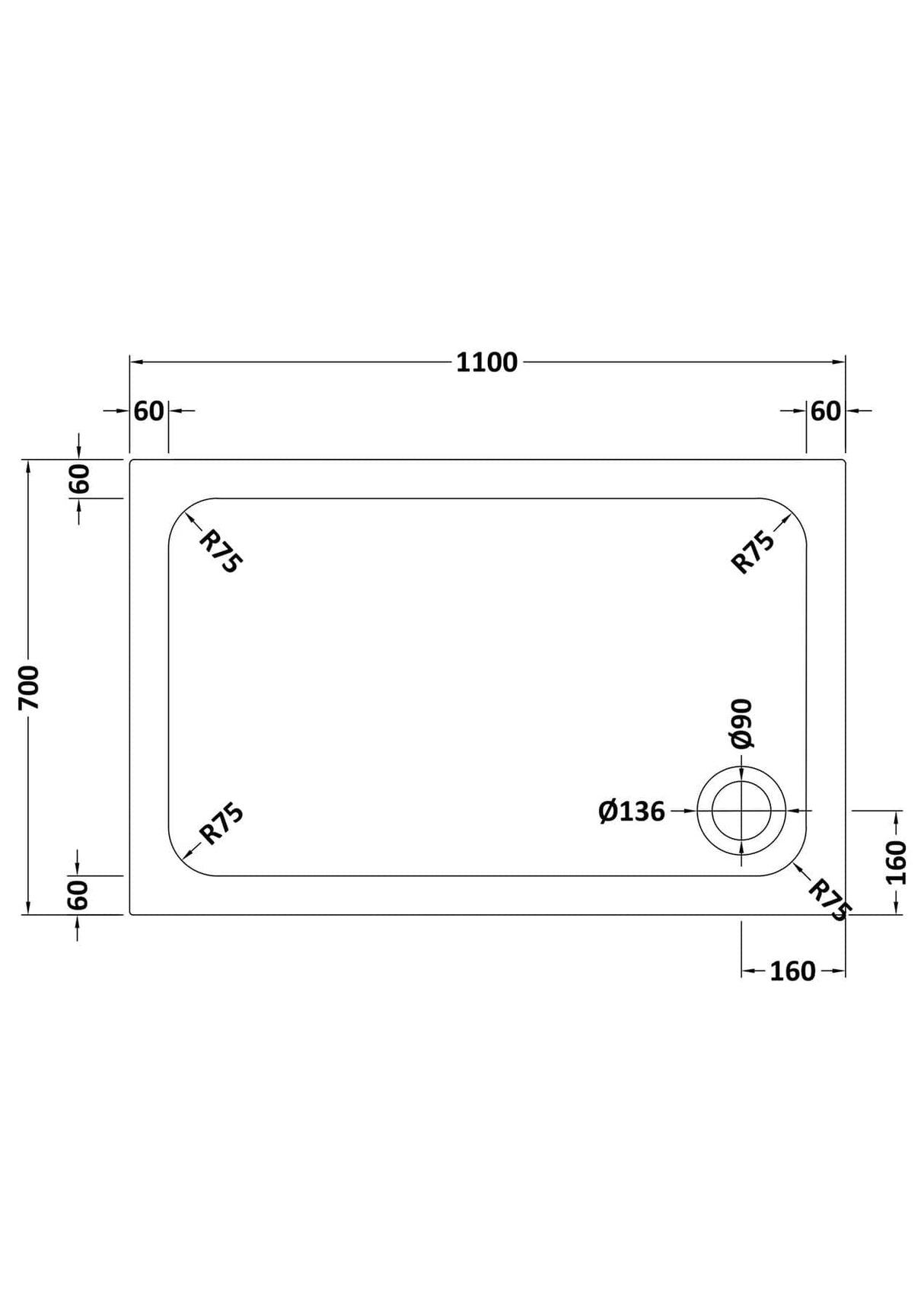 Aquarius Bathrooms Rectangle Shower Tray 1100x700mm Aquarius Urbano Rectangular 45mm Stone Resin Shower Tray in Slate Grey