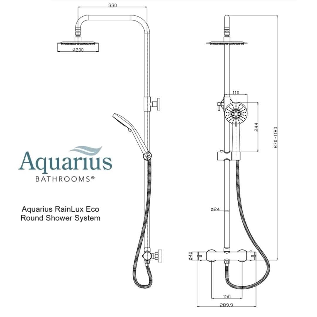 Aquarius Bathrooms Exposed Shower Set Aquarius RainLux Eco Round Adjustable Exposed Bar Shower System