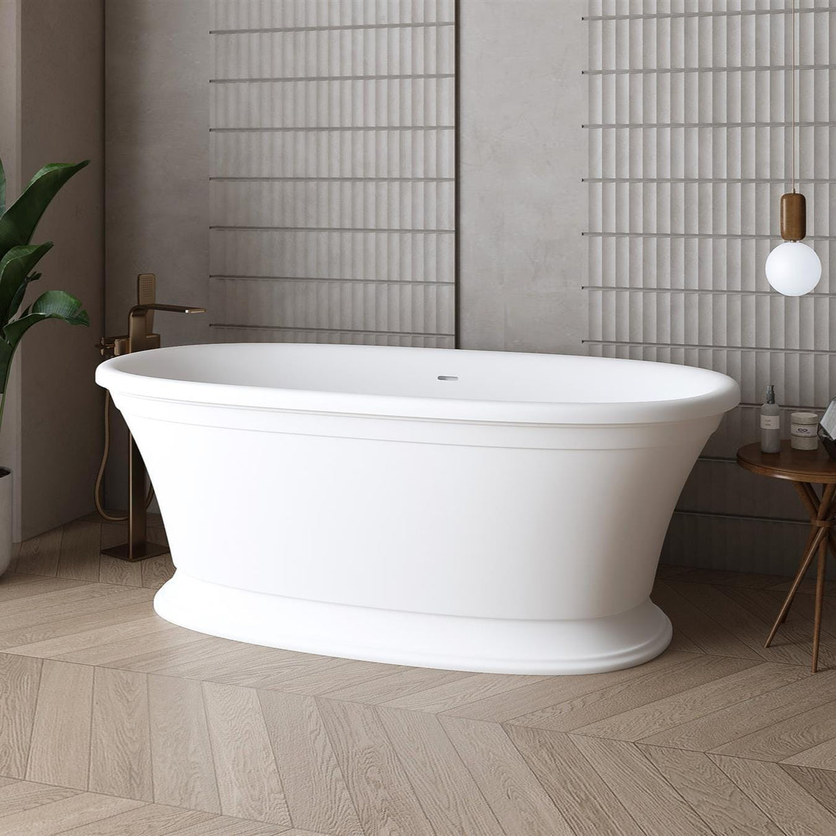 Aquarius Bathrooms Freestanding Bath Aquarius Como Freestanding Roll Top Stone Bath in Gloss White - 1672 x 830mm