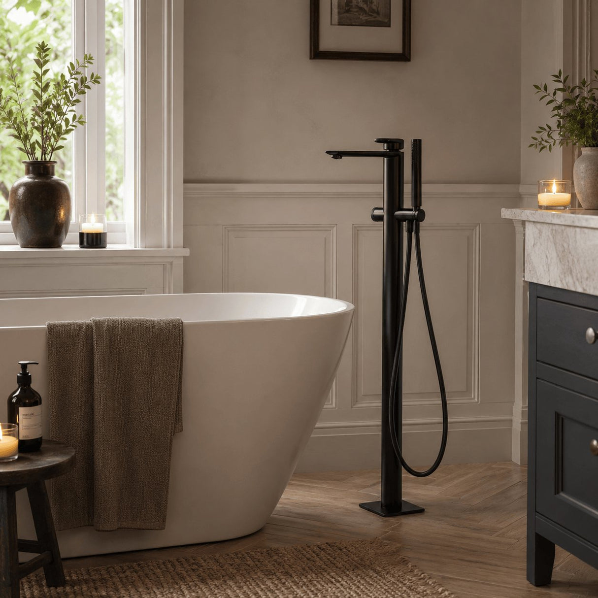 Aquarius Bathrooms Freestanding Bath Filler Matt Black Aquarius Varda Floor Standing Bath Shower Mixer with Shower Kit