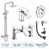 Aquarius Arc Complete Brassware Pack with Bath and Basin Tap and Exposed Shower
