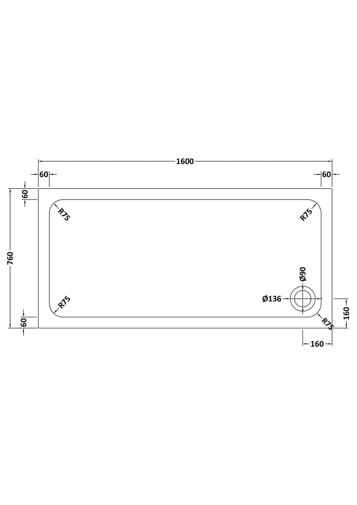 Aquarius Bathrooms Quadrant Shower Tray 1600x760mm Aquarius Urbano 45mm Rectangular Stone Resin Anti Slip Shower Tray