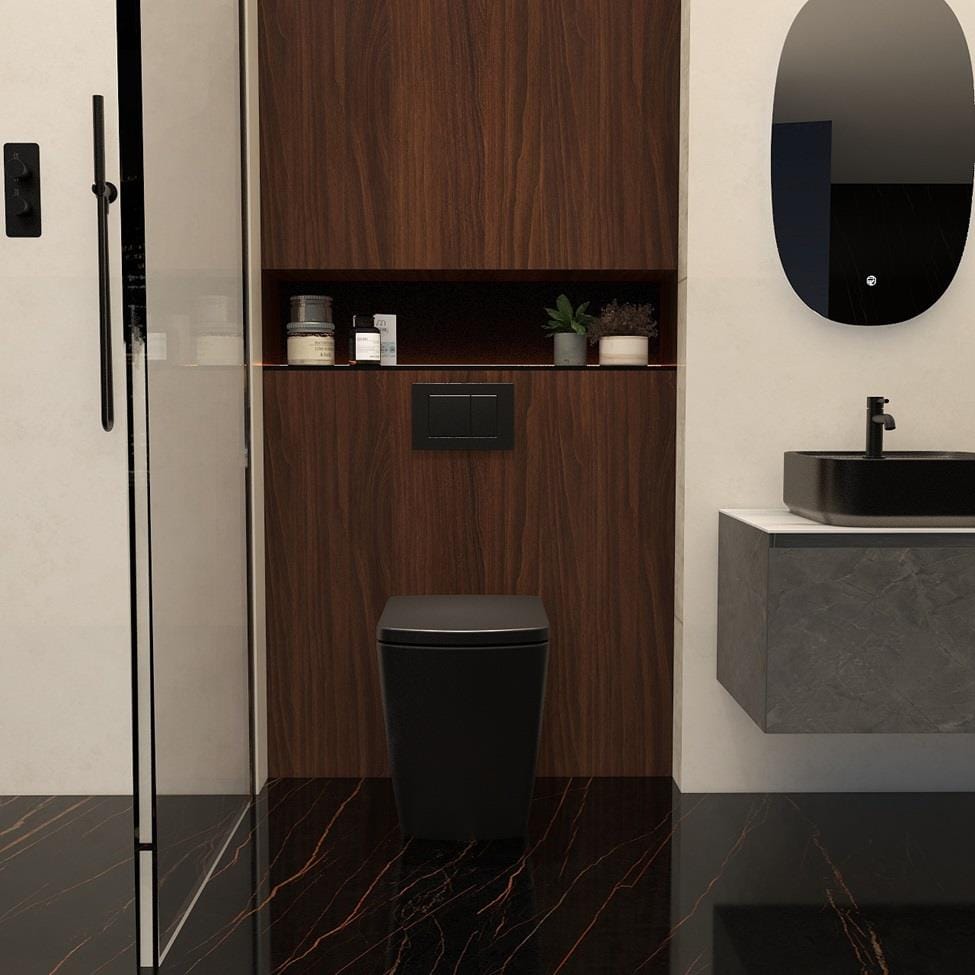 Aquarius Bathrooms Back To Wall Toilet Aquarius JF-Series Back to Wall Comfort Height Pan and Soft Close Seat Black