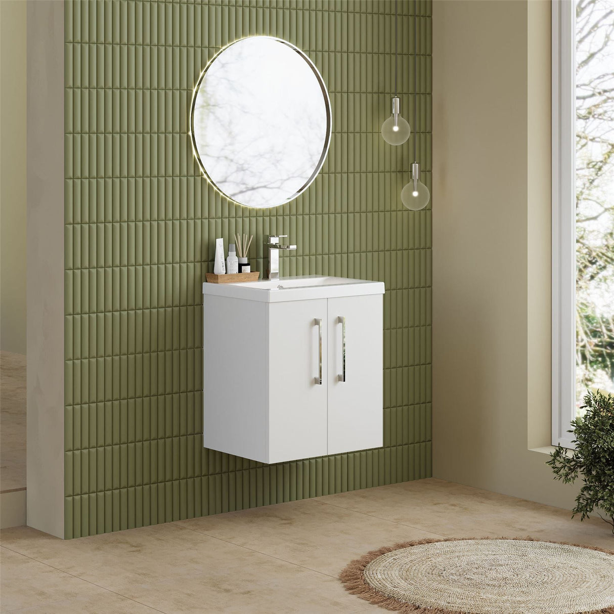 Aquarius Floor Standing Vanity Unit Aquarius Brisbane 500mm Wall Hung 2 Door Vanity Unit with 1 Tap Hole Mid Edge Basin