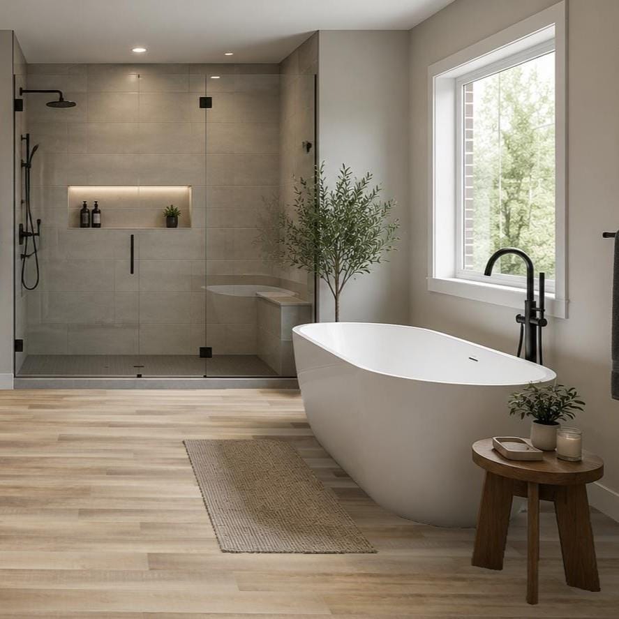 Aquarius Bathrooms Click Flooring Aquarius Enna Vinyl Wood Click Flooring in Medium Oak | 100% Waterproof | SPC Rigid Core | Built-In Underlay