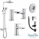 Aquarius Hydro Complete Shower Brassware Pack with Basin Mixer, Bath Mixer & Round Exposed Shower