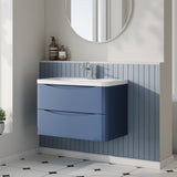 Aquarius Bathrooms Wall Mounted Vanity Unit Blue Aquarius Seren 800mm Wall Mounted Two Drawer Vanity Unit with Basin