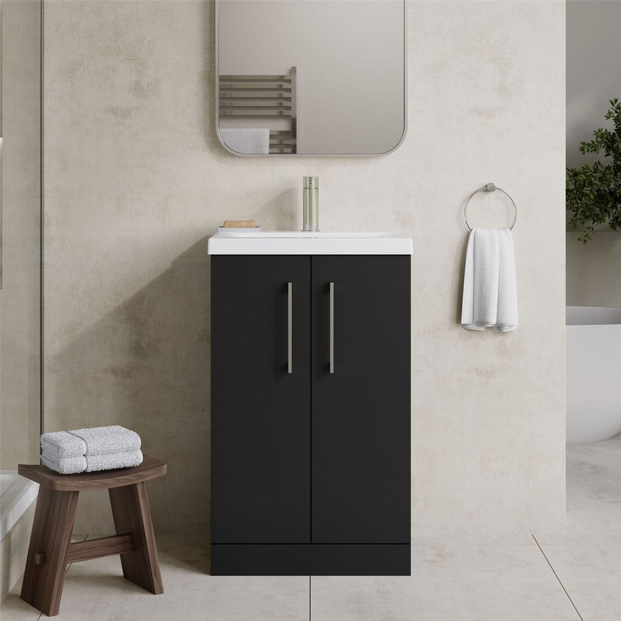 Aquarius Floor Standing Vanity Unit Soft Black Aquarius Brisbane 500mm 2 Door Floorstanding Vanity Unit with 1 Tap Hole Mid Edge Basin