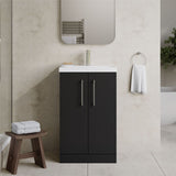 Aquarius Floor Standing Vanity Unit Soft Black Aquarius Brisbane 500mm 2 Door Floorstanding Vanity Unit with 1 Tap Hole Mid Edge Basin