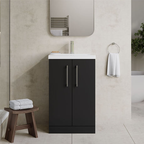 Aquarius Floor Standing Vanity Unit Soft Black Aquarius Brisbane 500mm 2 Door Floorstanding Vanity Unit with 1 Tap Hole Mid Edge Basin
