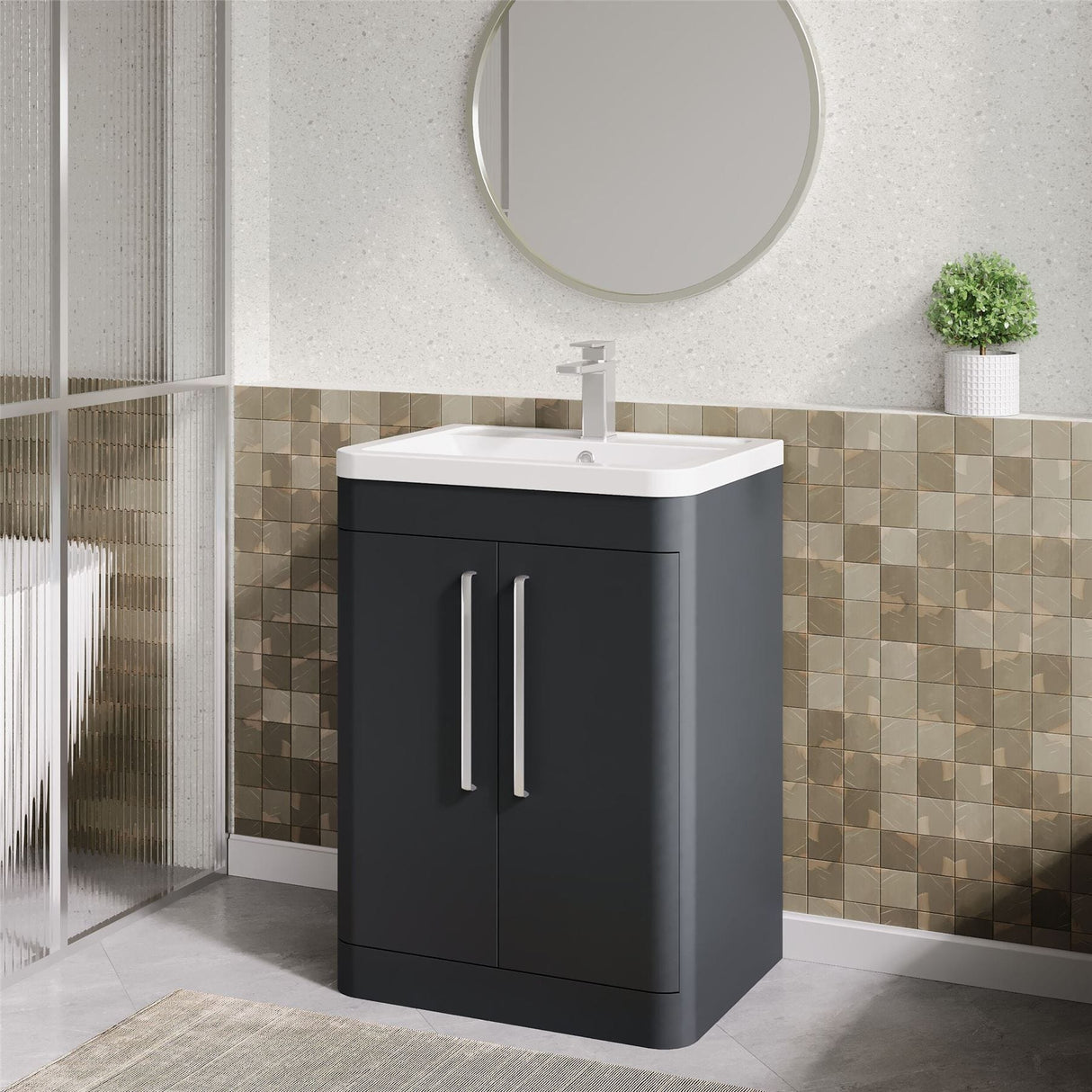 Aquarius Floor Standing Vanity Unit Soft Black Aquarius Perth 600mm 2 Door Floor Standing Vanity Unit with 1 Tap Hole Basin