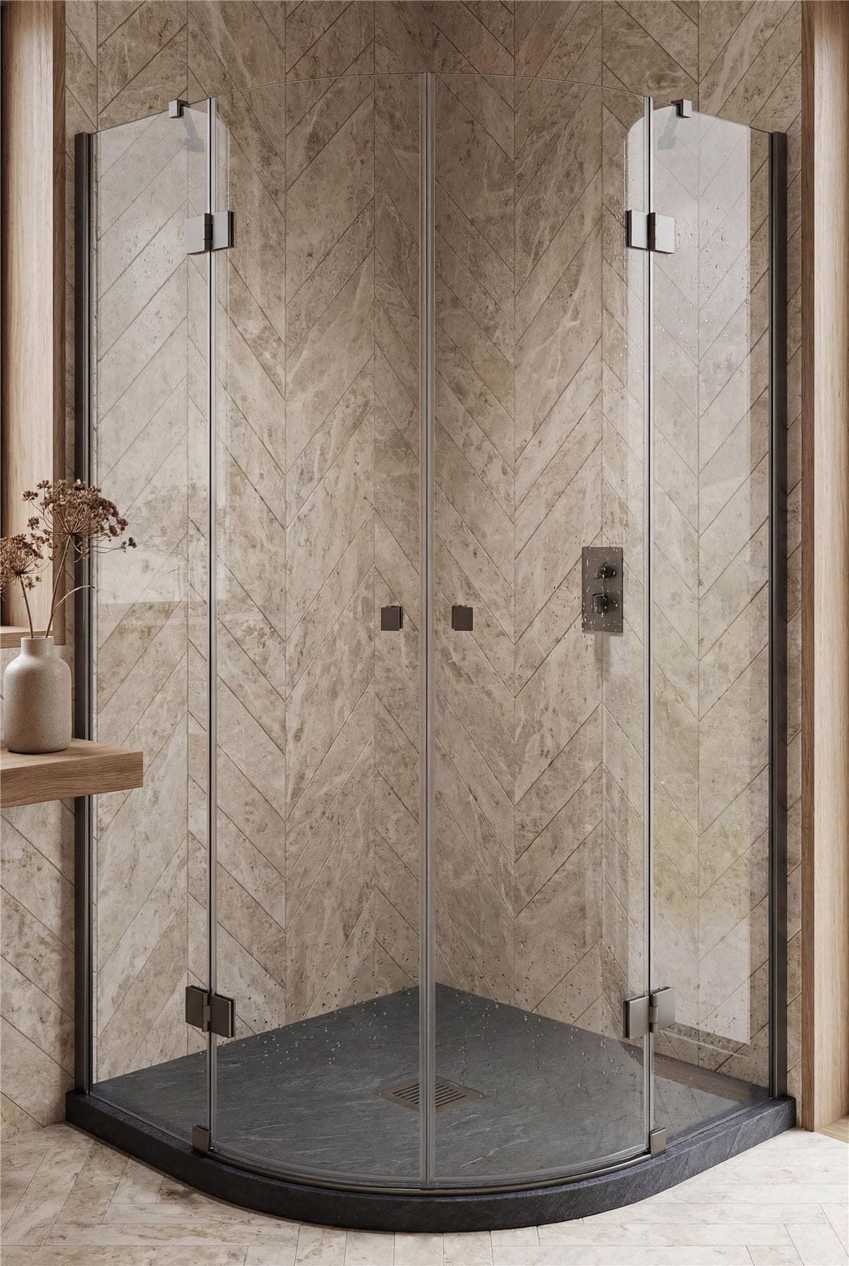 Aquarius Bathrooms Quadrant Shower Tray Aquarius Urbano Slimline 33mm Slate Effect Quadrant Stone Resin Shower Tray in Black Slate
