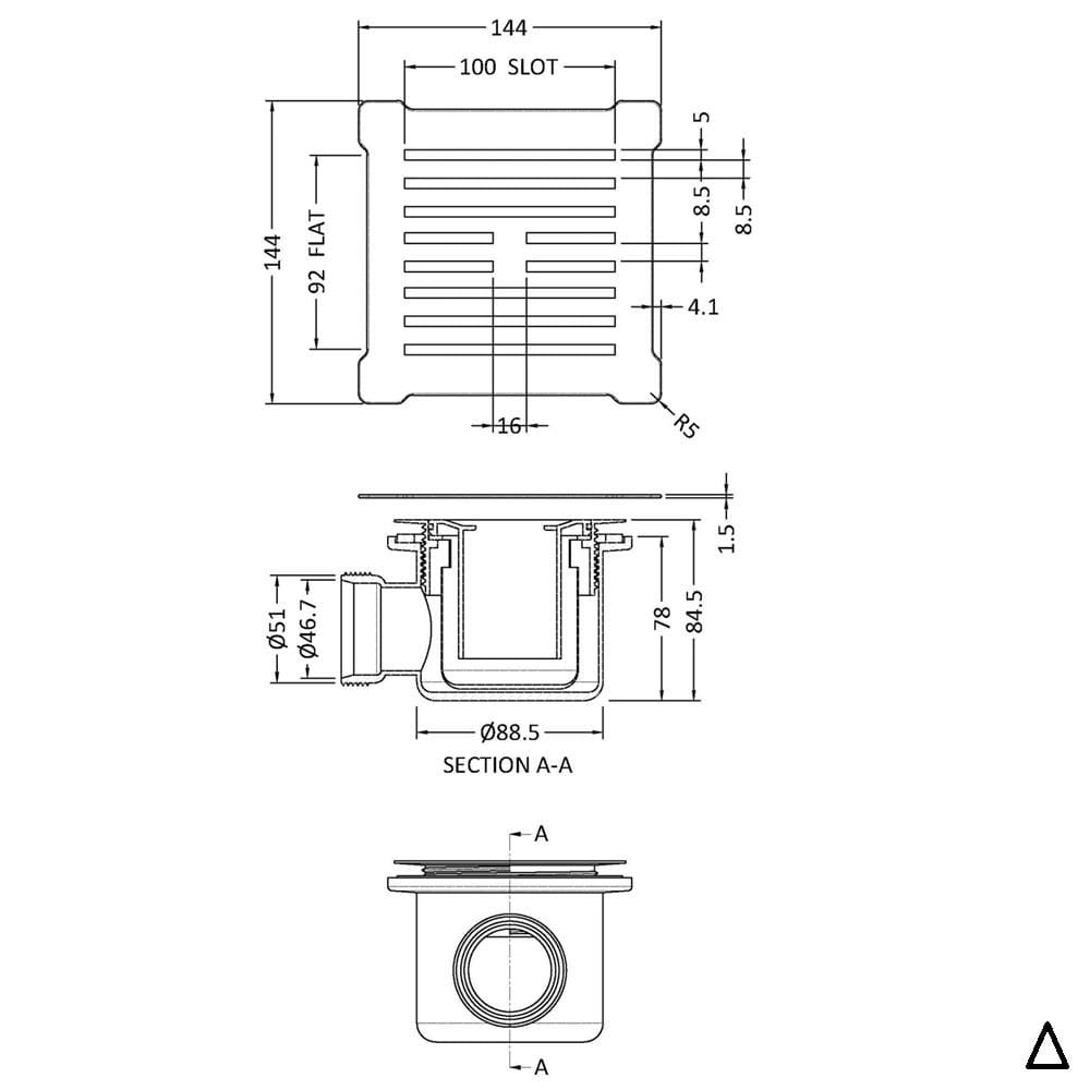 Aquarius Bathrooms Shower Tray Waste Aquarius Urbano 90mm Shower Waste with Square Grill for 32mm Slimline Trays