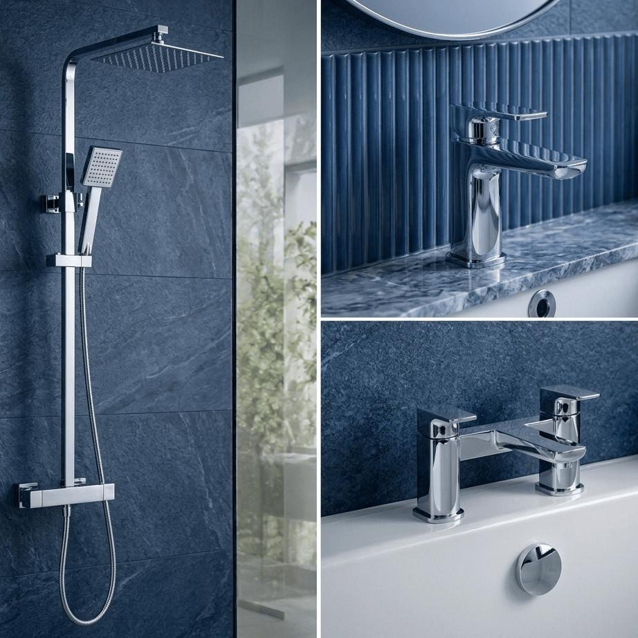 Aquarius Hydro Complete Shower Brassware Pack with Basin Mixer, Bath Mixer & Round Exposed Shower