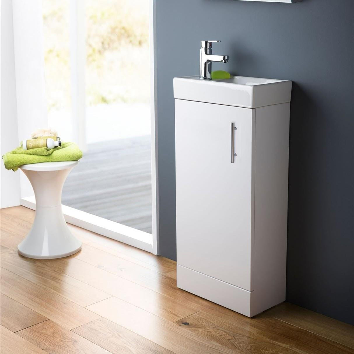 Aquarius Bathrooms Floor Standing Unit White Gloss Aquarius Byron 400mm Floor Standing 1 Door Cloakroom Vanity Unit with 1 Tap Hole Basin