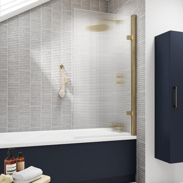 Aquarius Bathrooms Bath Screen Brushed Brass Aquarius Urbano Fluted Hinged Bath Screen