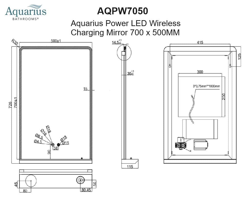 Aquarius Power LED Illuminated Wireless Charging Mirror