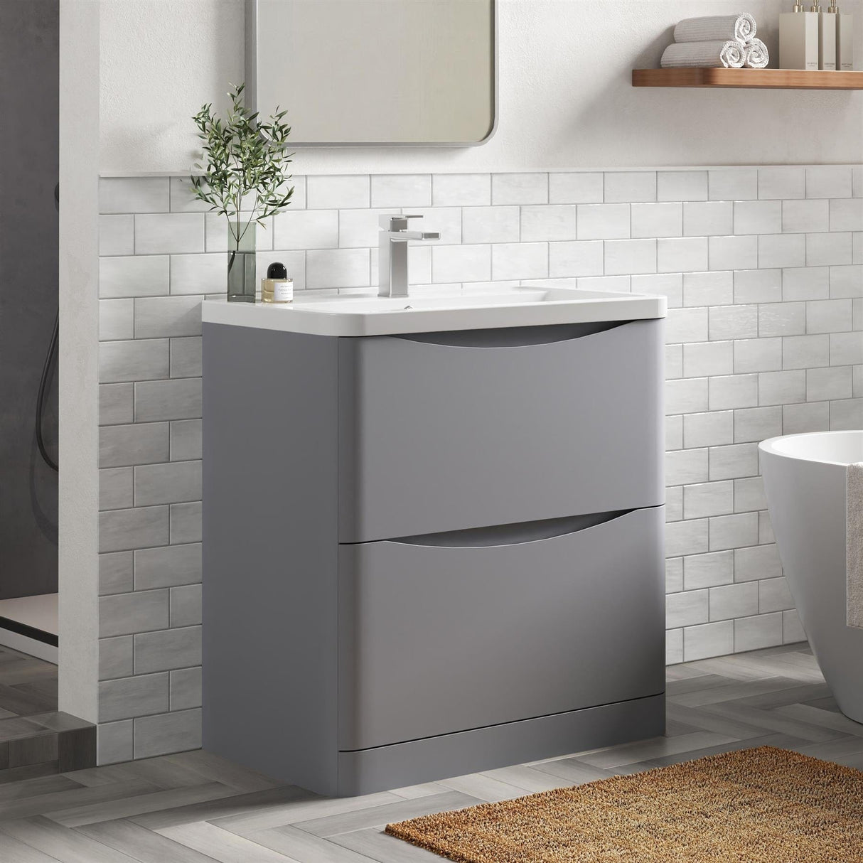 Aquarius Bathrooms Floor Standing Vanity Unit Aquarius Seren 800mm Floor Standing Two Drawer Vanity Unit with Basin