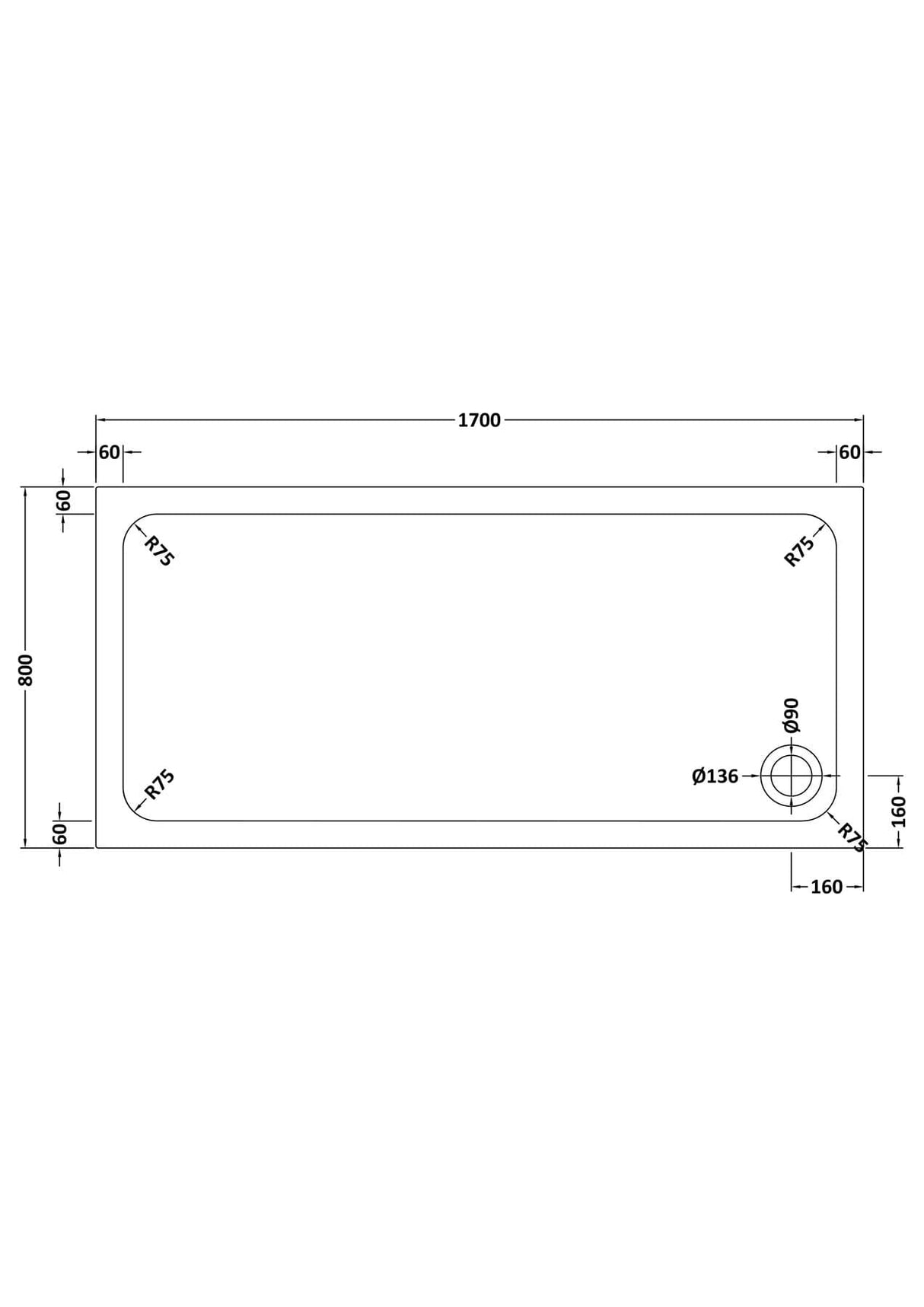 Aquarius Bathrooms Rectangle Shower Tray 1700x800mm Aquarius Urbano Rectangular 45mm Stone Resin Shower Tray in Slate Grey