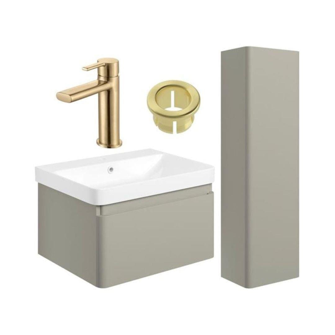Aquarius Vanity Unit Matt Latte / Brushed Brass Aquarius Sophie 605mm Vanity Unit and Tall Boy Set with Finishes