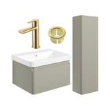Aquarius Vanity Unit Matt Latte / Brushed Brass Aquarius Sophie 605mm Vanity Unit and Tall Boy Set with Finishes