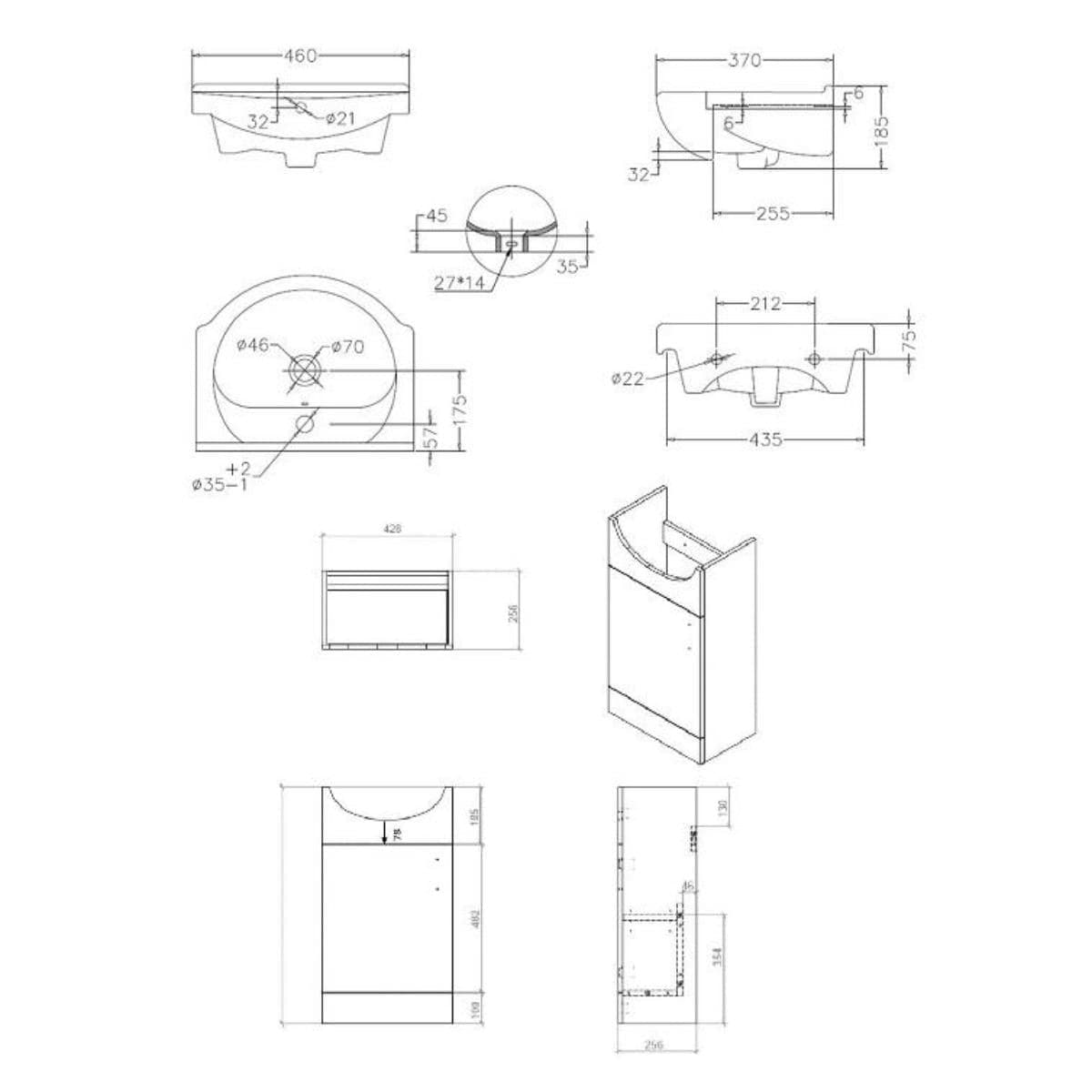 Aquarius Bathrooms Bathroom Suite Aquarius View 450mm Vanity Unit with Basin and Close Coupled Toilet Set in White