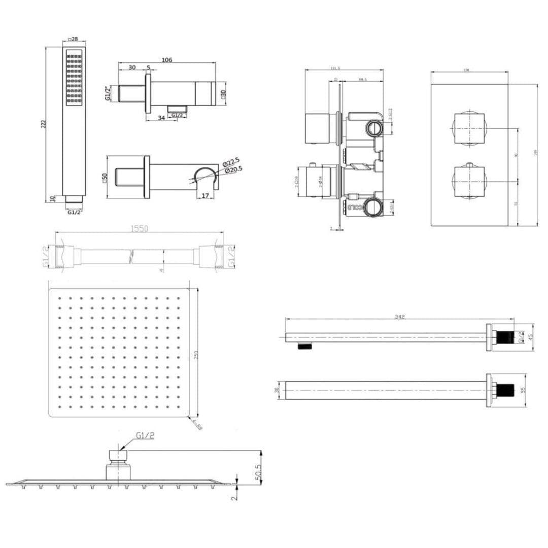 Aquarius Bathrooms Concealed Shower Set Aquarius RainLux Square 2 Outlet Shower Bundle