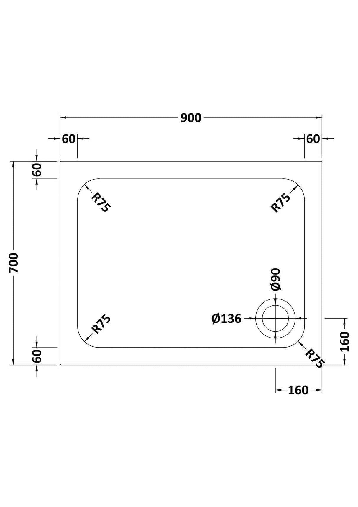 Aquarius Bathrooms Rectangle Shower Tray 900x700mm Aquarius Urbano Rectangular 45mm Stone Resin Shower Tray in Slate Grey