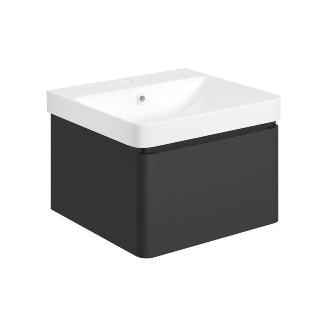Aquarius Bathrooms Wall Mounted Vanity Unit 500mm / Matt Black Aquarius Sophie Wall Hung One Drawer Vanity Unit with 1 Tap Hole Basin