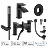Aquarius Bathrooms Bath Shower Mixer Matt Black Aquarius Arc Complete Brassware Pack with Basin Tap, Bath and Shower Mixer