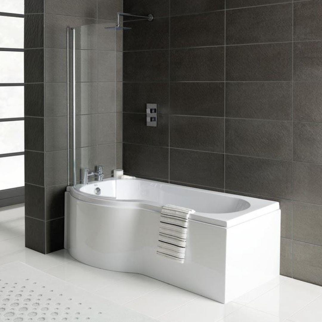 Aquarius Bathrooms Shower Bath Left Handed Aquarius Splash 1700mm x 700mm P-Shape Shower Bath, Screen And Front Panel Set