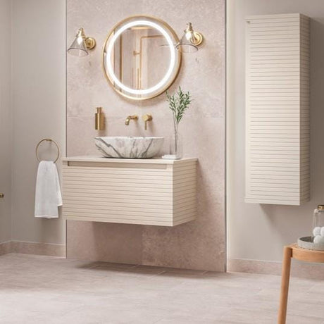 Aquarius Bathrooms Wall Mounted Vanity Unit Matt Cotton Aquarius Contour 810mm Wall Mounted One Drawer Vanity Unit with Worktop