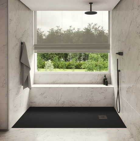 Aquarius Bathrooms Shower Tray Aquarius Honiston Mineral Composite Slate Effect Shower Tray in Midnight Black