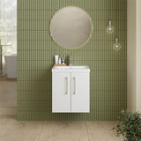 Aquarius Floor Standing Vanity Unit Gloss White Aquarius Brisbane 500mm Wall Hung 2 Door Vanity Unit with 1 Tap Hole Mid Edge Basin