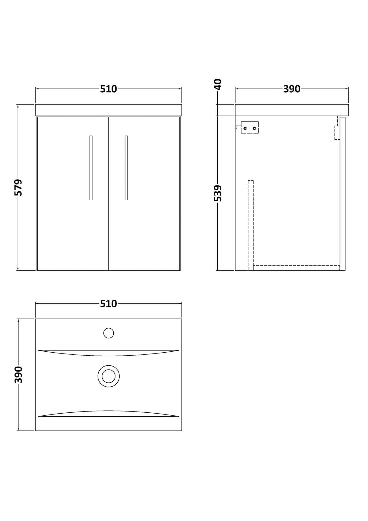 Aquarius Floor Standing Vanity Unit Aquarius Brisbane 500mm Wall Hung 2 Door Vanity Unit with 1 Tap Hole Mid Edge Basin