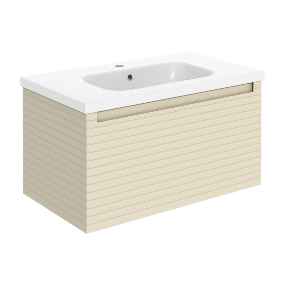 Aquarius Bathrooms Wall Mounted Vanity Unit Matt Cotton Aquarius Contour 815mm Wall Mounted One Drawer Vanity Unit with Basin