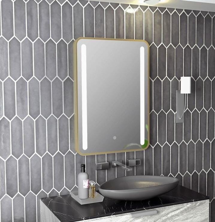 Aquarius Bathrooms Illuminated Mirror Aquarius Reflect 500 x 700mm Rounded LED Mirror with Brushed Brass Trim AQRF0130