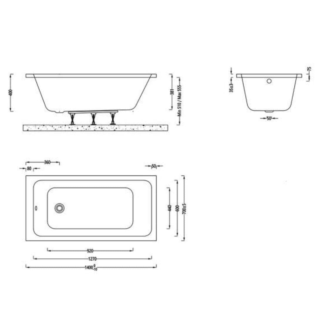 Aquarius Bathrooms Single Ended Bath 1400 x 700mm Aquarius Aaron Single Ended Standard Bath