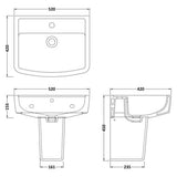 Aquarius Bathrooms Pedestal Basin Aquarius Squared 520mm One Tap Hole Basin and Pedestal