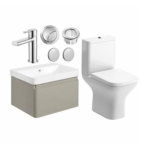 Aquarius Vanity Unit Matt Latte / Chrome Aquarius Sophie 605mm Wall Hung Vanity Unit, Close Coupled Toilet, Tap and Fittings Bundle