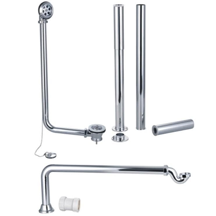Aquarius Bathrooms Exposed Bath Waste Chrome Aquarius FT Exposed Bath Plug and Chain Waste with Pipe Shrouds